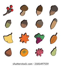 illustration set with autumn items as rubber mascot-style icons.