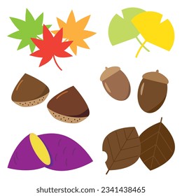 Illustration set of autumn leaves and autumn taste