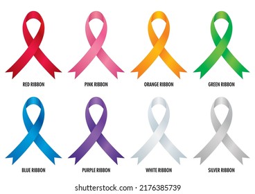 Illustration set of awareness ribbons in various colors