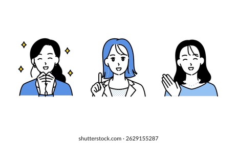 Illustration set B of three motivated and smiling business women.