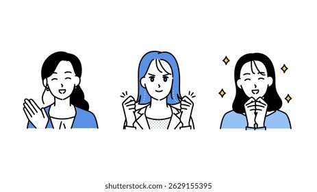 Illustration set B of three motivated and smiling business women.