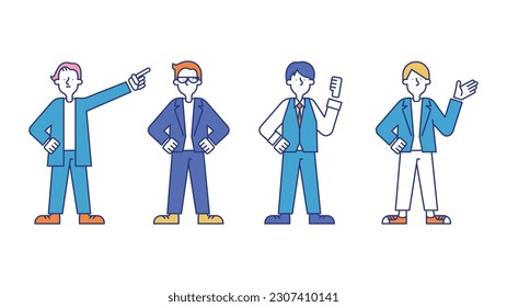 Illustration set B of various male business people in casual clothes.