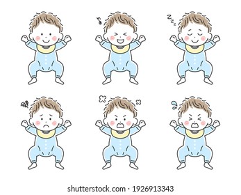 Illustration set of babies in baby clothes.