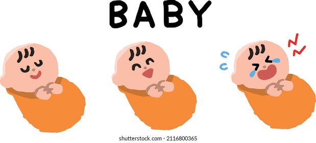 Illustration set of babies with various facial expressions