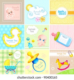 illustration of set of baby arrival card with copy space