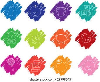 Illustration of  a set of baby crayon icons