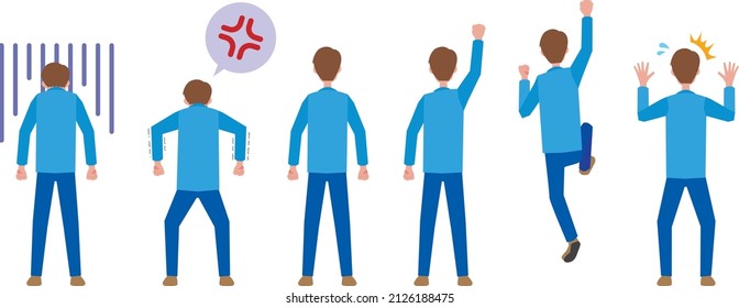 Illustration set of the back view showing the emotions of men