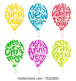 illustration of set of balloon for different occasion on isolated white background