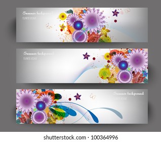illustration of set of banner with different flower