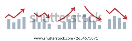 illustration Set of Bar Graph icons with Red Arrows Up and Down collection set on white background
