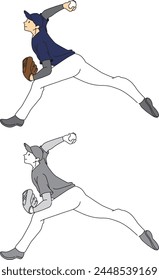 Illustration Set von Baseballspielern Pitching