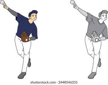 Illustration set of baseball players pitching