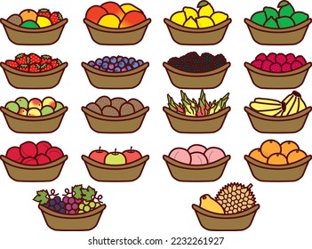 Illustration set of basket fruit