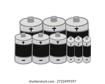 Ilustração de um conjunto de pilhas de diferentes tamanhos alinhadas
