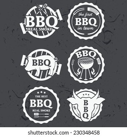 Illustration set of BBQ labels on chalkboard . Vector