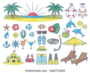 illustration set of beach and ocean