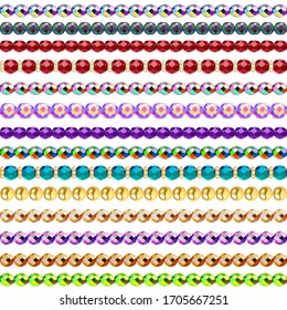 Illustration set of beads of multi-colored brush borders for design