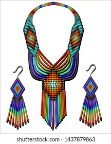 Illustration set of beads rainbow necklace and earrings