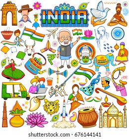 illustration of set of beautiful Indian design element for Happy Independence Day or Republic Day of India decoration