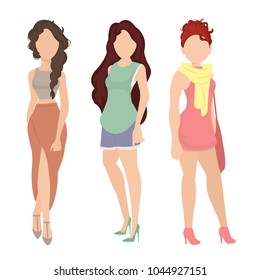 Illustration set of beautiful young women characters wearing modern outfits