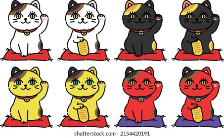 Illustration set of beckoning cat with strong eyesight