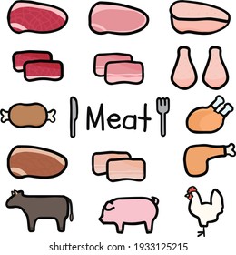 Illustration set of beef, pork, and chicken