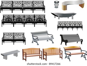 illustration with set of benches isolated on white