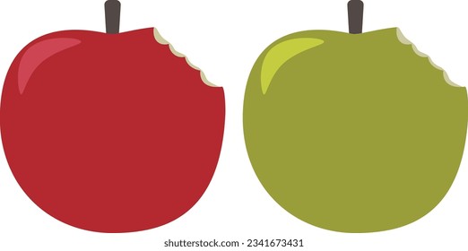 Conjunto de ilustraciones de manzana roja mordida y manzana verde