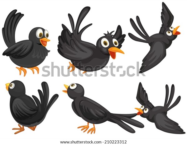Illustration Set Black Birds Stock Vector (Royalty Free) 210223312
