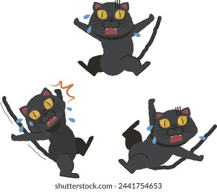 
Illustration set of a black cat jumping up in surprise