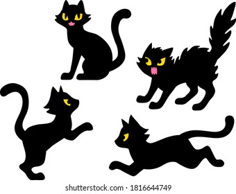 Illustration Set Of Black Cats With Slanted Eyes