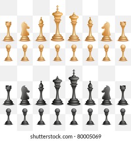 illustration of set of black chess figure on isolated background