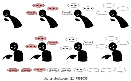 Illustration set of black figure and speech bubble accusation image