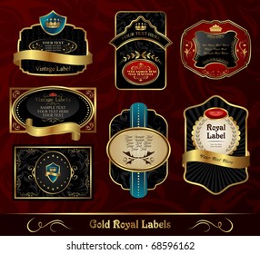 Illustration set black gold-framed labels - vector