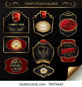 Illustration set black gold-framed labels - vector