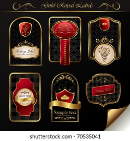 Illustration set black gold-framed labels - vector