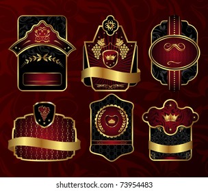 Illustration set black gold-framed labels - vector