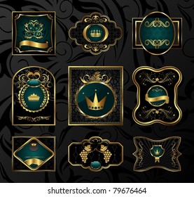 Illustration set black gold-framed labels - vector