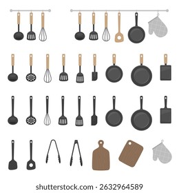 Illustration set of black kitchen utensils