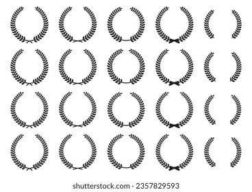 Illustration set of black laurel wreath (bay leaf wreath) .