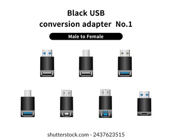 Es ist ein Illustrationssatz von schwarzen USB-Konvertierungsadapter männlich zu weiblich Nr. 1.