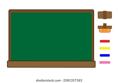 Illustration set of a blackboard, blackboard eraser and chalk