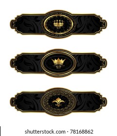 Illustration set black-gold decorative frames - vector