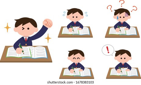 Illustration set of blazer boys studying