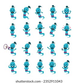 Illustration set of Blue Genie. Isolated Vector Illustration