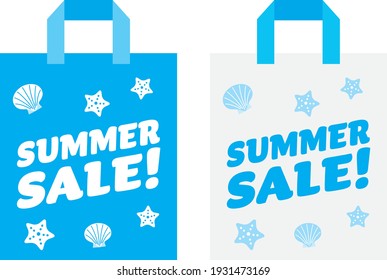 Illustration set of the blue paper bag of the summer sale