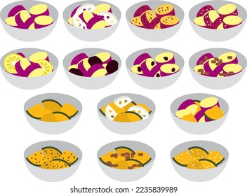 Illustration set of boiled sweet potato and pumpkin