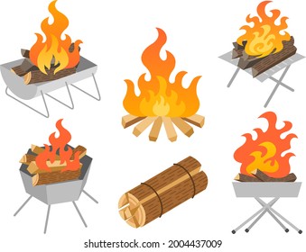Illustration set of bonfire and fire pit