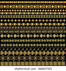 Illustration set of borders ornament of gold and  precious stones 