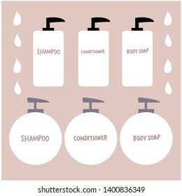 illustration set of bottles of shampoo, conditioner, body soap